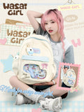 Wasai Original Cute Backpack Large Capacity School Bag Multi Compartment Lightweight Travel Bag