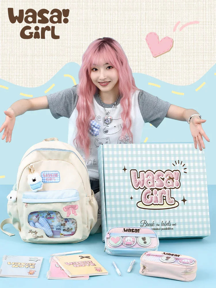 Wasai Original Cute Backpack Large Capacity School Bag Multi Compartment Lightweight Travel Bag