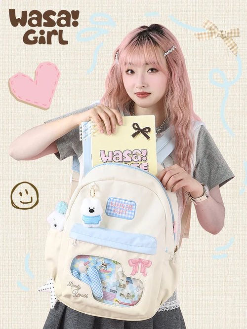 Wasai Original Cute Backpack Large Capacity School Bag Multi Compartment Lightweight Travel Bag