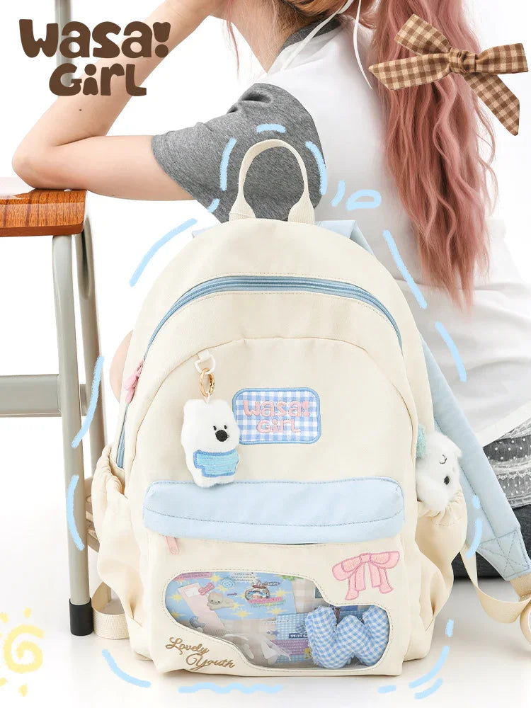 Wasai Original Cute Backpack Large Capacity School Bag Multi Compartment Lightweight Travel Bag