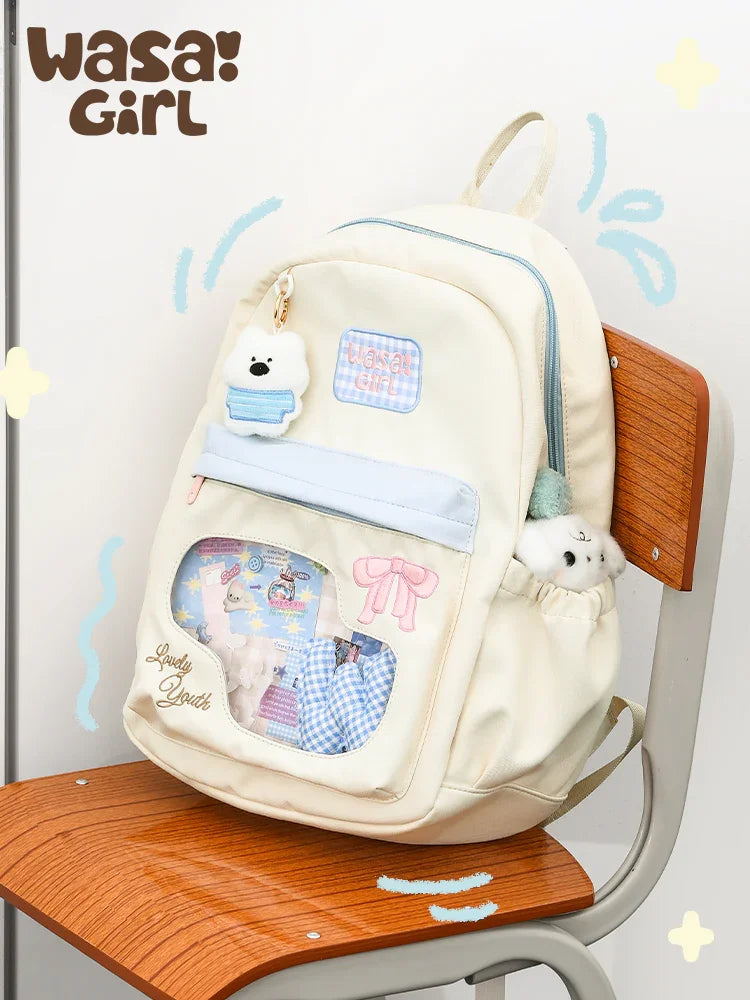 Wasai Original Cute Backpack Large Capacity School Bag Multi Compartment Lightweight Travel Bag