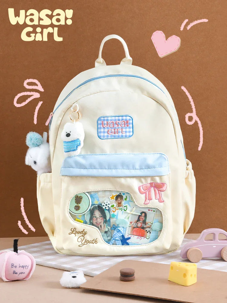 Wasai Original Cute Backpack Large Capacity School Bag Multi Compartment Lightweight Travel Bag